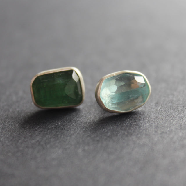 Aquamine and green tourmaline stud earrings by Carin Lindberg