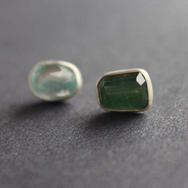 Aquamine and green tourmaline stud earrings by Carin Lindberg