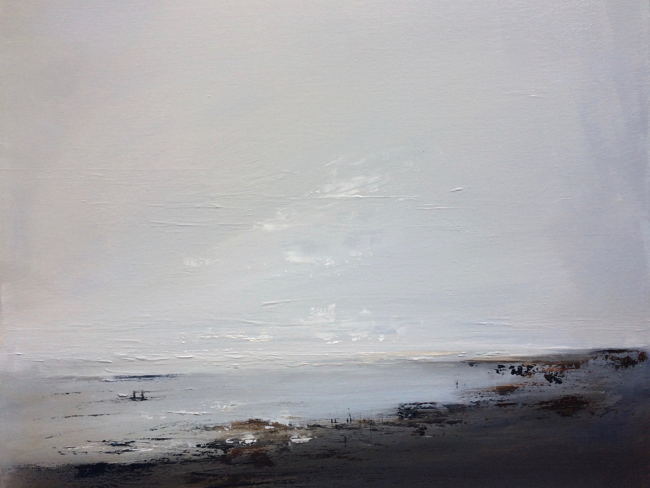 Abstract seascape by Cornwall artist Nicola Mosley in blues, greys and browns 