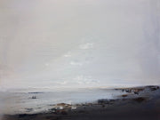 Abstract seascape by Cornwall artist Nicola Mosley in blues, greys and browns 