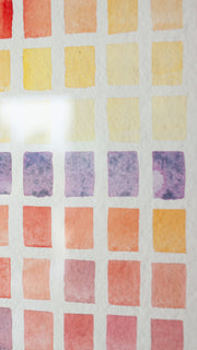 Small detail of Abstract painting of a sunset pink, yellow and blue