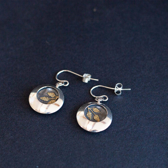 Beverly Bartlett - Golden Ratio Earrings, Oxidised with Leaf Pattern