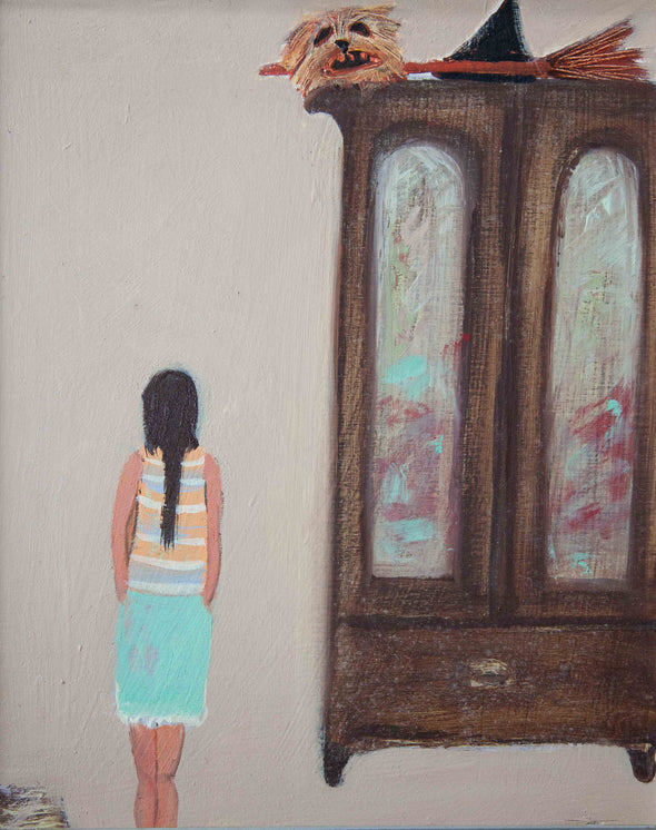 Siobhan Purdy painting of a girl in front of a wardrobe