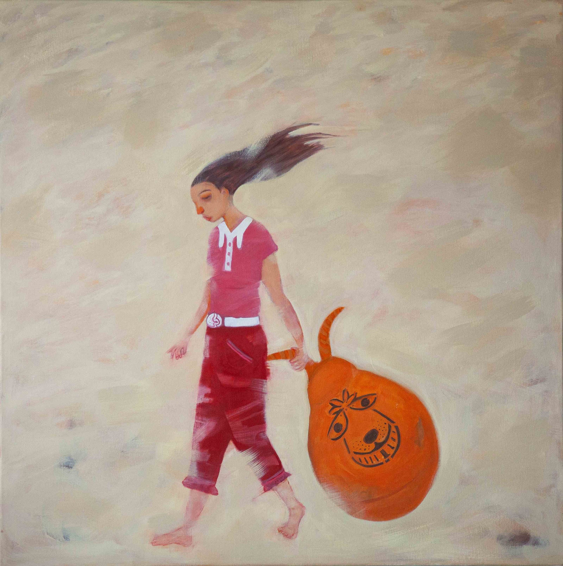 Siobhan Purdy painting of a girl carrying a space hopper