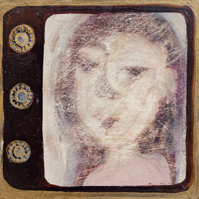Siobhan Purdy painting of an old TV with girl in frame