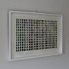 framed David Muddyman abstract painting in landscape format of purple and green rectangles painted in watercolour paint