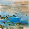 Jersey artist Katy Brown painting of a blue river, seaweed and sand