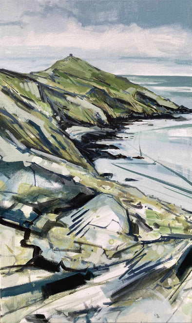 Imogen Bone painting of the coastpath in blues and greens