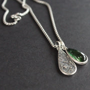 Carin Lindberg - Green tourmaline and textured silver duo pendants close up 2