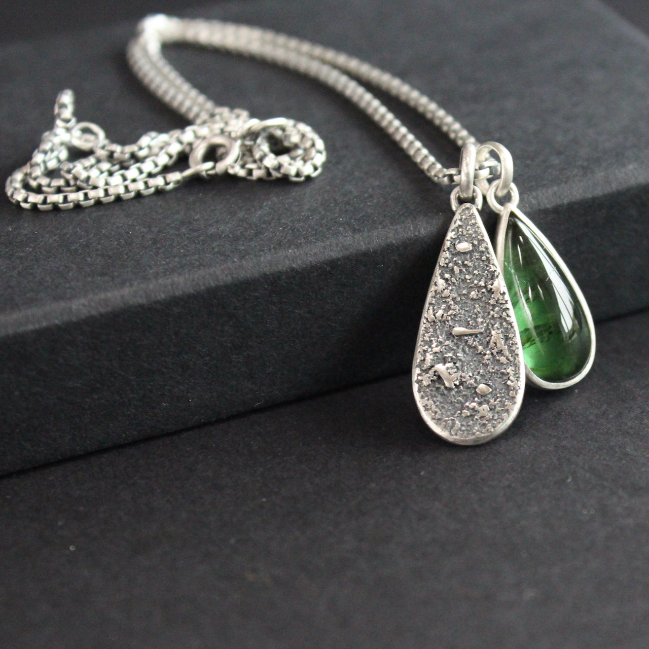 Carin Lindberg - Green tourmaline and textured silver duo pendants 