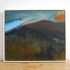  abstract painting by Alice Robinson-Carter of Rame Head peninsula in Cornwall, the peninsula is dark against a blue sky with an orange setting sun
