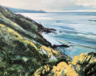 Painting of gorse flowers by the coast by Imogen Bone