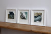 A series of coastal inspired framed paintings of sea, coast and land by Alice Robinson-Carter