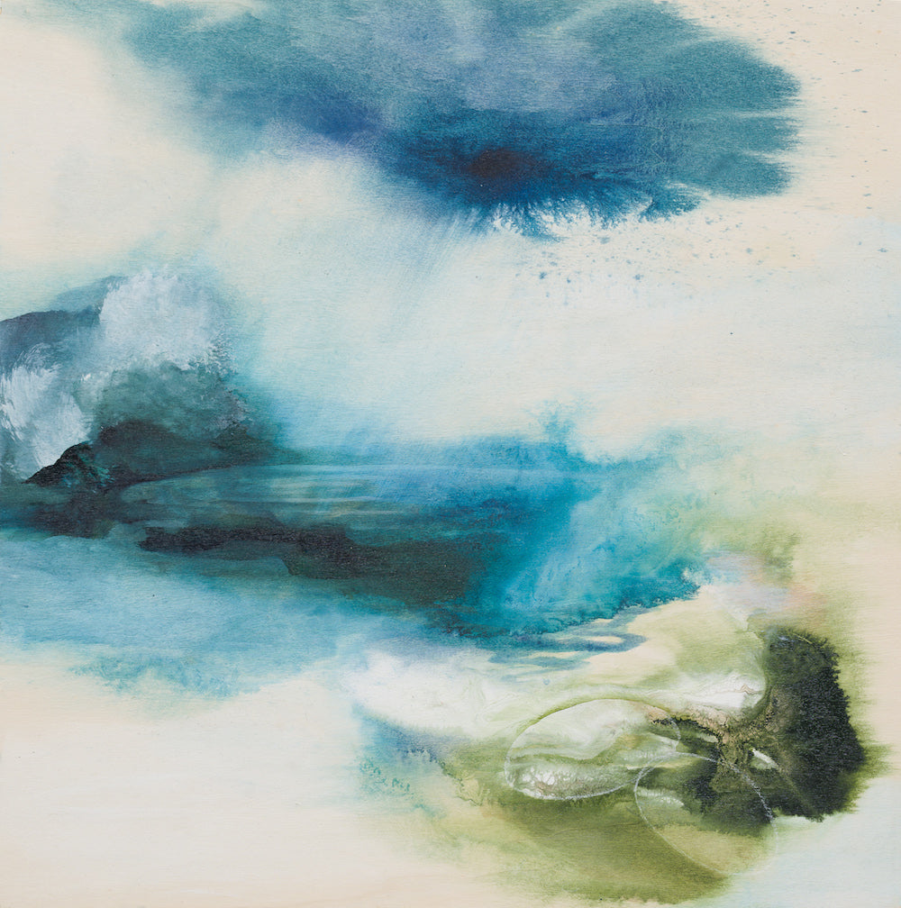 Tara Leaver mixed media painting of a swim in the ocean 