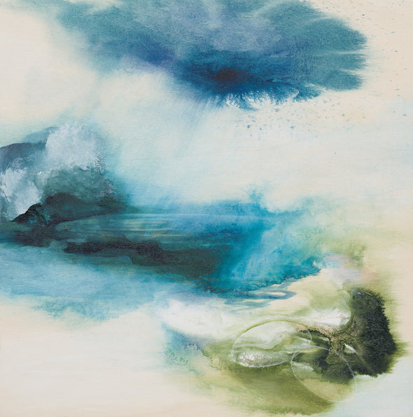Tara Leaver mixed media painting of a swim in the ocean 