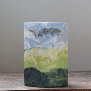 multicoloured ceramic vase in the Nerikomi style by Essex based ceramic artist Judy McKenzie