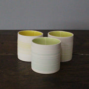Three Pastel shade ceramic vessels by Rachel Foxwell