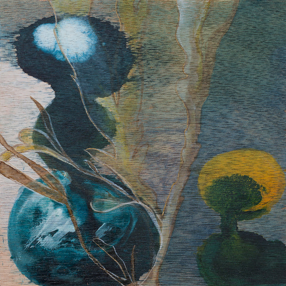 Abstract painting by Tara Leaver on wooden board
