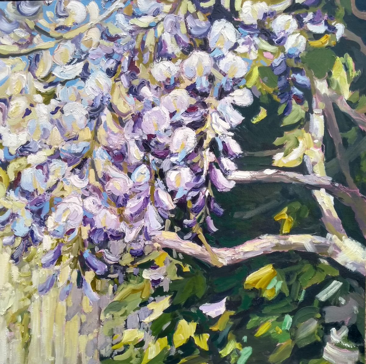 Jill Hudson oil painting of wisteria