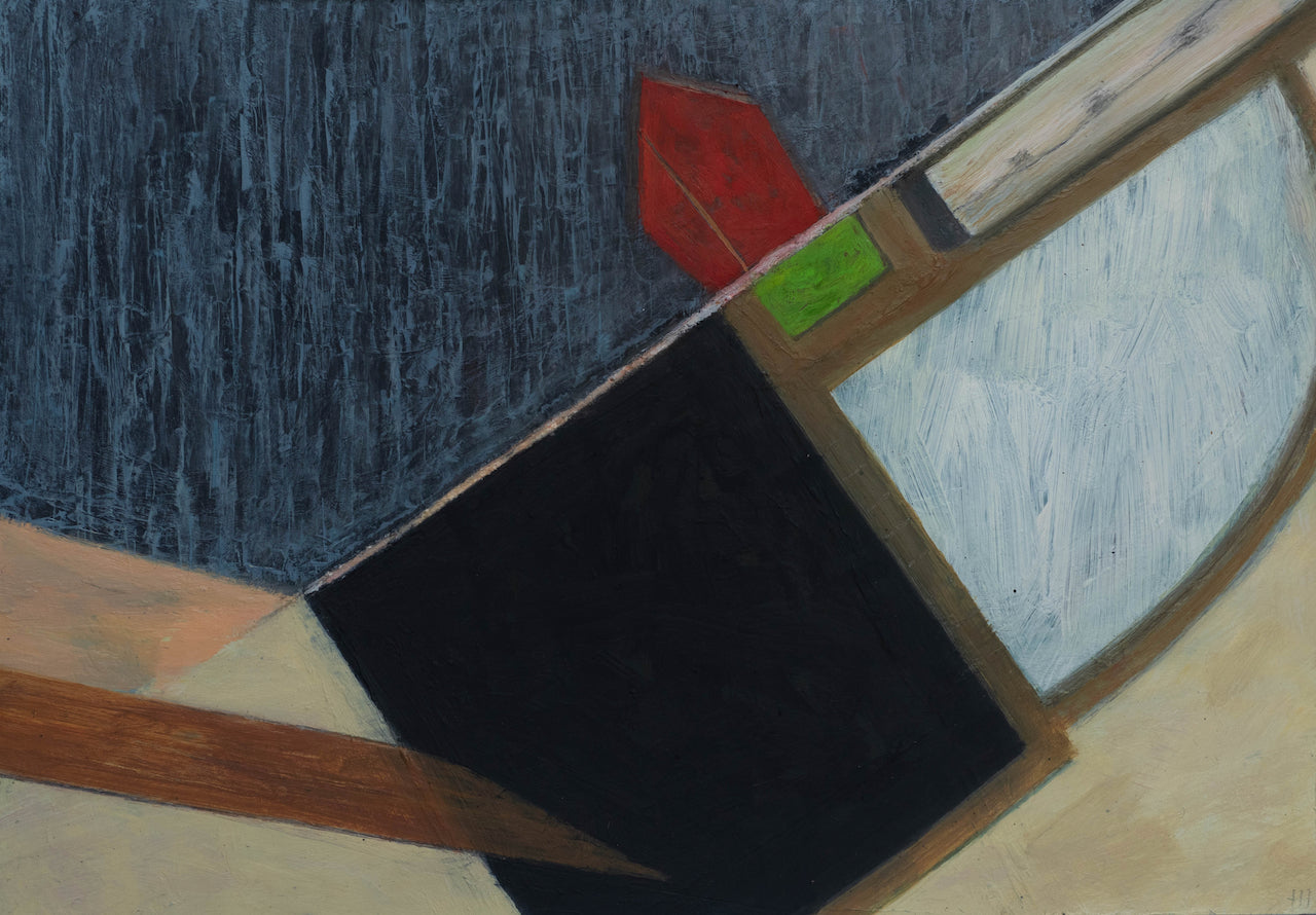 abstract painting by Heath Hearn with blocks or red, green black and brown