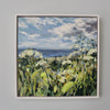 a framed painting of cow parley in a field by the sea by Cornwall artist Jill Hudson.