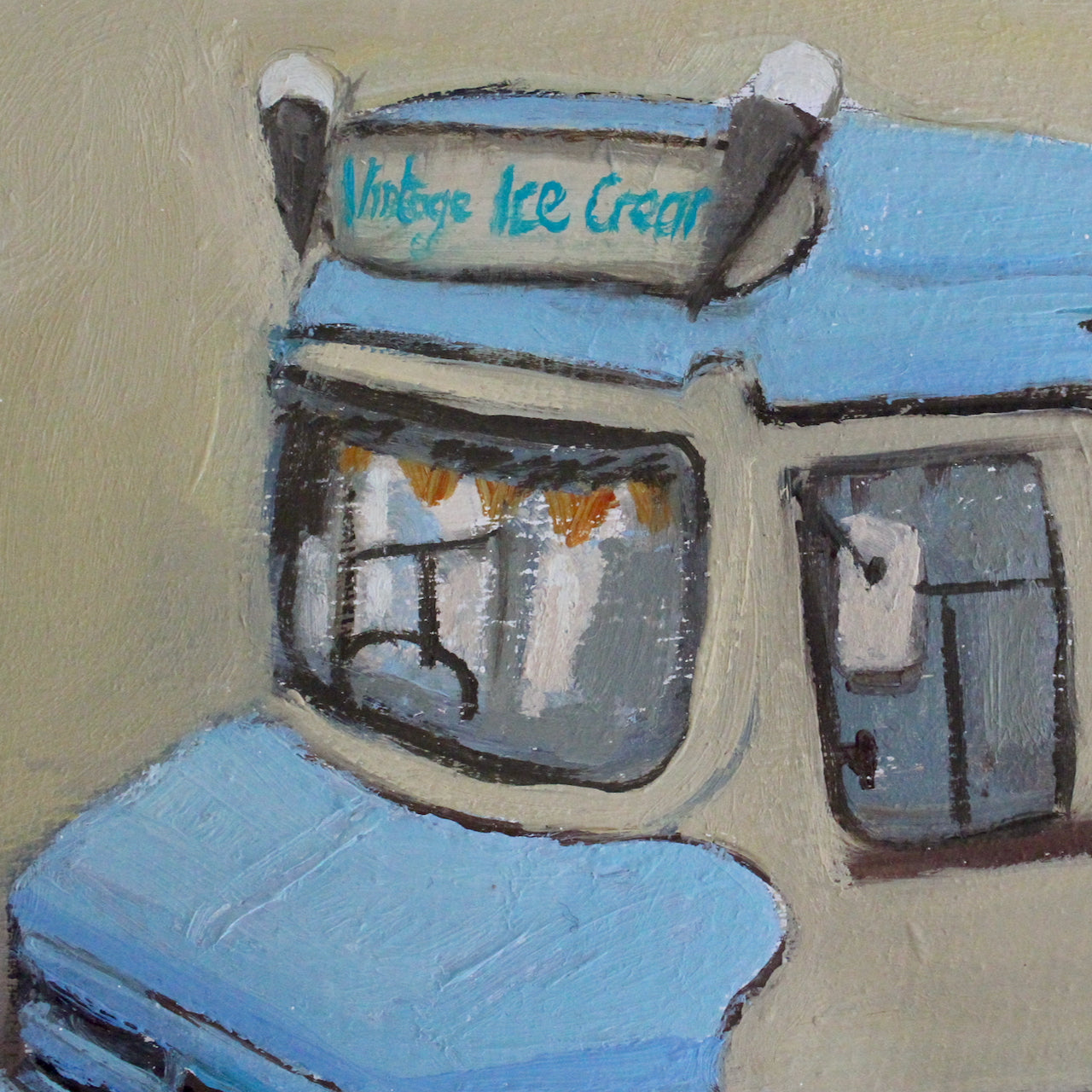 close up detail of painting by artist Siobhan Purdy of an ice cream van 