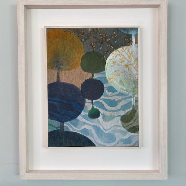 a framed abstract painting of water by Tara Leaver.