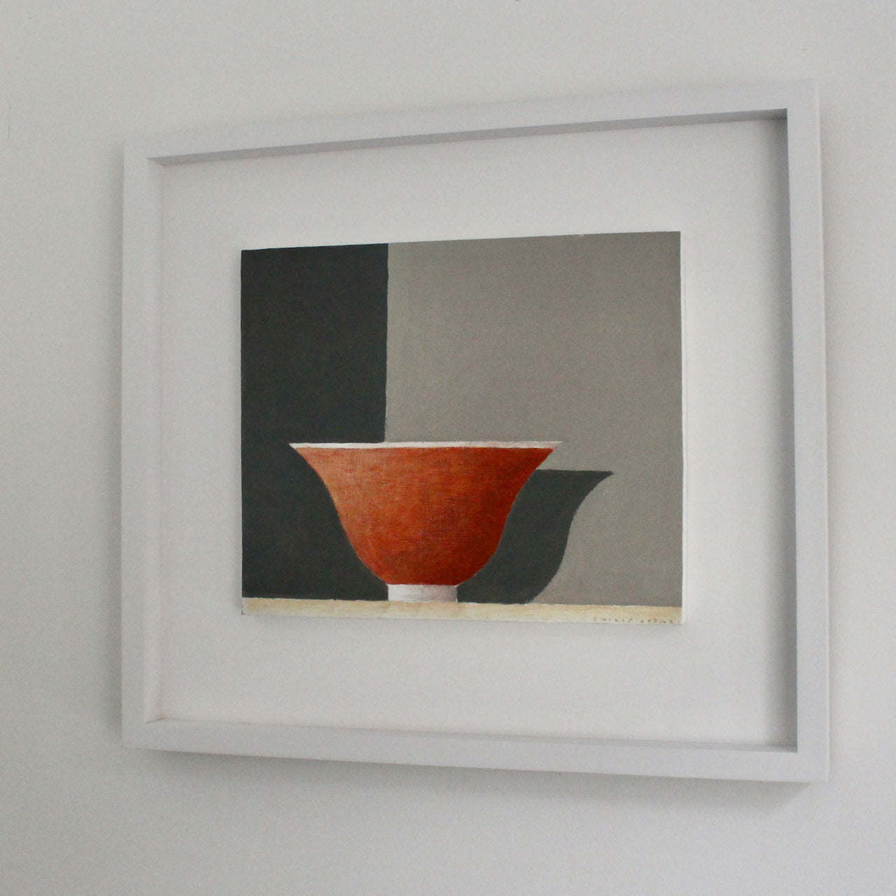 painting of an orange bowl on grey background by Cornish artist Philip Lyons 