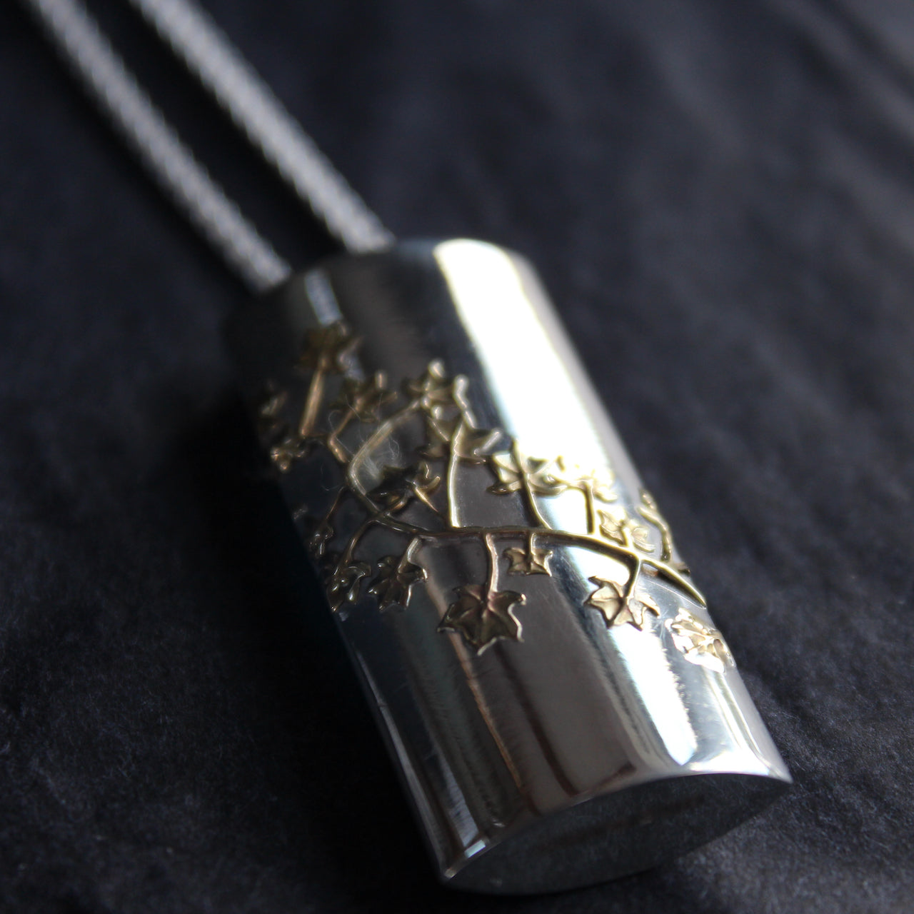 Plantae box pendant in silver with gold leaf detail by Beverly Bartlett