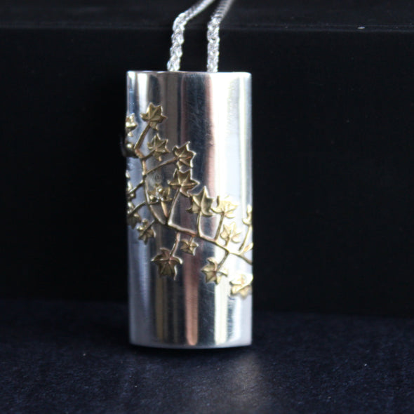 Plantae box pendant in silver with gold leaf detail by Beverly Bartlett