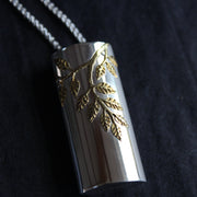 Plantae pendant with gold ash leaves in silver by Beverly Barlett