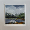 oil painting by Cornwall artist Aimee Willcock of a  White House next to a Scottish loch with  green hills and a sky of white clouds above it.